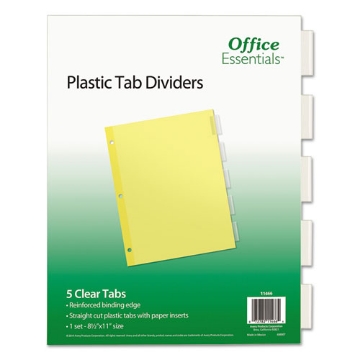 Picture of Plastic Insertable Dividers, 5-Tab, 11 x 8.5, Clear Tabs, 1 Set