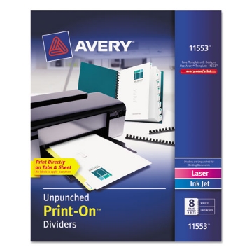 Picture of Customizable Print-On Dividers, Unpunched, 8-Tab, 11 x 8.5, White, 5 Sets