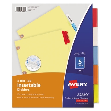 Picture of Insertable Big Tab Dividers, 5-Tab, Single-Sided Copper Edge Reinforcing, 11 x 8.5, Buff, Assorted Tabs, 1 Set