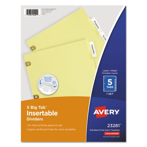 Picture of Insertable Big Tab Dividers, 5-Tab, Single-Sided Copper Edge Reinforcing, 11 x 8.5, Buff, Clear Tabs, 1 Set