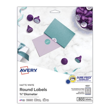 Picture of Printable Self-Adhesive Permanent ID Labels w/Sure Feed, 0.75" dia, White 800/PK