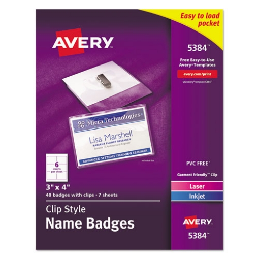 Picture of Clip-Style Name Badge Holder With Laser/inkjet Insert, Top Load, 4 X 3, White, 40/box