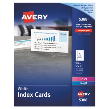 Picture of Printable Index Cards With Sure Feed, Unruled, Inkjet/laser, 3 X 5, White, 150 Cards, 3 Cards/sheet, 50 Sheets/box