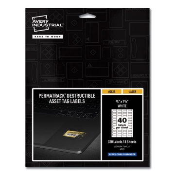 Picture of Permatrack Destructible Asset Tag Labels, Laser Printers, 0.75 X 1.5, White, 40/sheet, 8 Sheets/pack