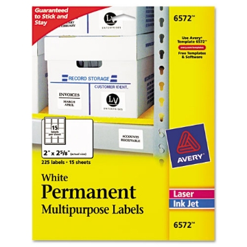 Picture of Permanent Id Labels W/ Sure Feed Technology, Inkjet/laser Printers, 2 X 2.63, White, 15/sheet, 15 Sheets/pack