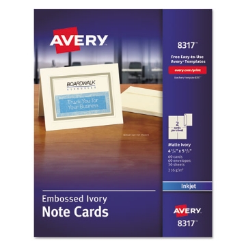 Picture of Note Cards With Matching Envelopes, Inkjet, 80 Lb, 4.25 X 5.5, Embossed Matte Ivory, 60 Cards, 2 Cards/sheet, 30 Sheets/pack