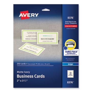 Picture of Printable Microperforated Business Cards W/sure Feed Technology, Inkjet, 2 X 3.5, Ivory, 250 Cards, 10/sheet, 25 Sheets/pack