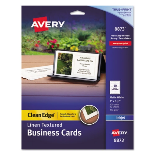 Picture of Linen Texture True Print Business Cards, Inkjet, 2 X 3.5, White, 200 Cards, 10 Cards/sheet, 20 Sheets/pack