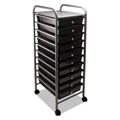 Picture of Portable Drawer Organizer, Metal, 1 Shelf, 10 Drawers, 13" x 15.38" x 37.75", Matte Gray/Smoke