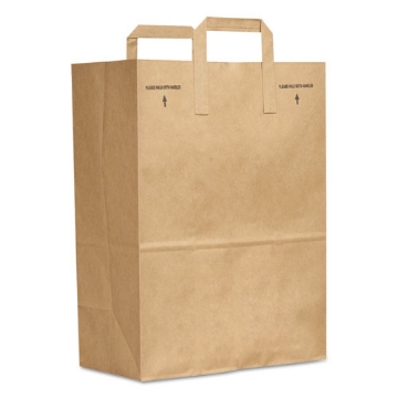 Picture of Grocery Paper Bags, Attached Handle, 30 lb Capacity, 1/6 BBL, 12 x 7 x 17, Kraft, 300 Bags