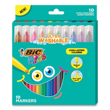 Picture of Kids Ultra Washable Jumbo Markers, Medium Bullet Tip, Assorted Colors, 10/pack