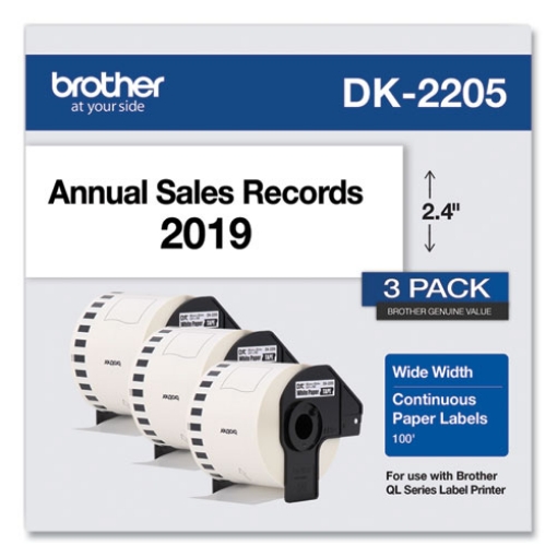 Picture of Continuous Paper Label Tape, 2.4" X 100 Ft, White, 3 Rolls/pack