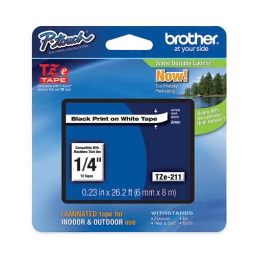 Picture of Tze Standard Adhesive Laminated Labeling Tape, 0.23" X 26.2 Ft, Black On White