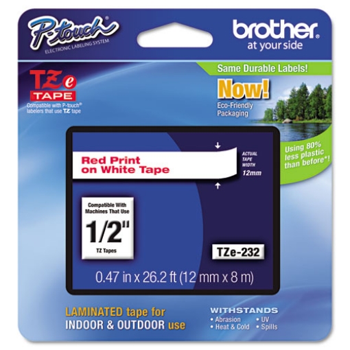 Picture of Tze Standard Adhesive Laminated Labeling Tape, 0.47" X 26.2 Ft, Red On White