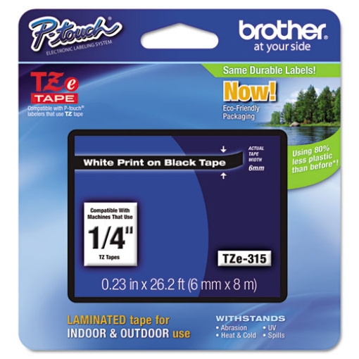 Picture of Tze Standard Adhesive Laminated Labeling Tape, 0.23" X 26.2 Ft, White On Black