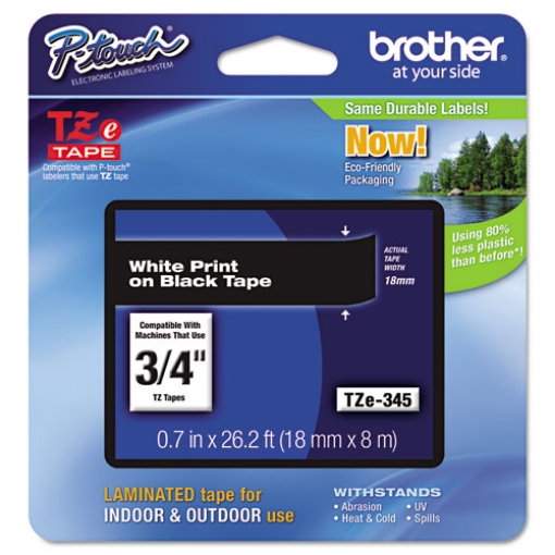 Picture of Tze Standard Adhesive Laminated Labeling Tape, 0.7" X 26.2 Ft, White On Black