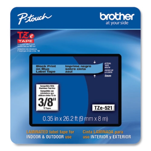 Picture of Tze Laminated Removable Label Tapes, 0.35" X 26.2 Ft, Black On Blue