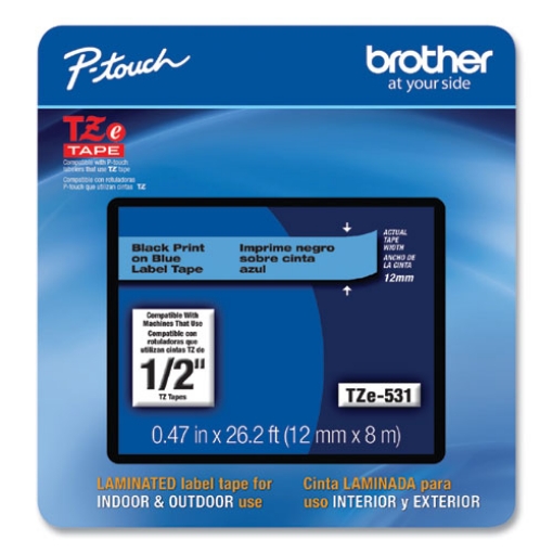Picture of Tze Laminated Removable Label Tapes, 0.47" X 26.2 Ft, Black On Blue