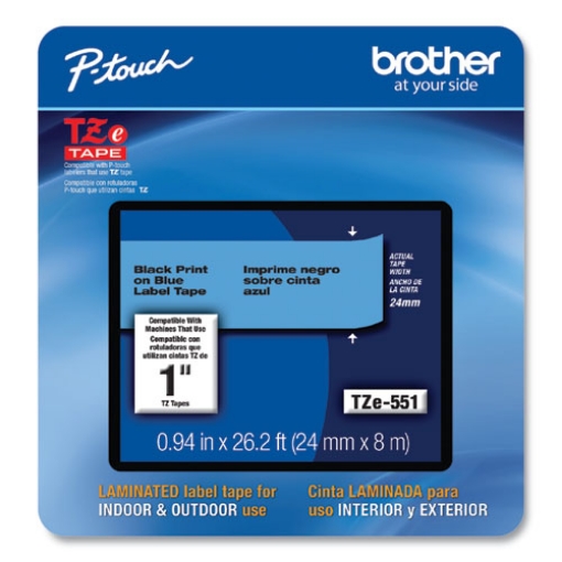 Picture of Tze Laminated Removable Label Tapes, 0.94" X 26.2 Ft, Black On Blue