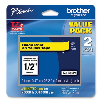 Picture of Tze Standard Adhesive Laminated Labeling Tape, 0.47" X 26.2 Ft, Black On Yellow, 2/pack