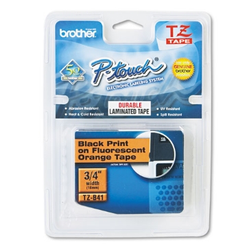 Picture of Tz Standard Adhesive Laminated Labeling Tape, 0.7" X 16.4 Ft, Black On Fluorescent Orange