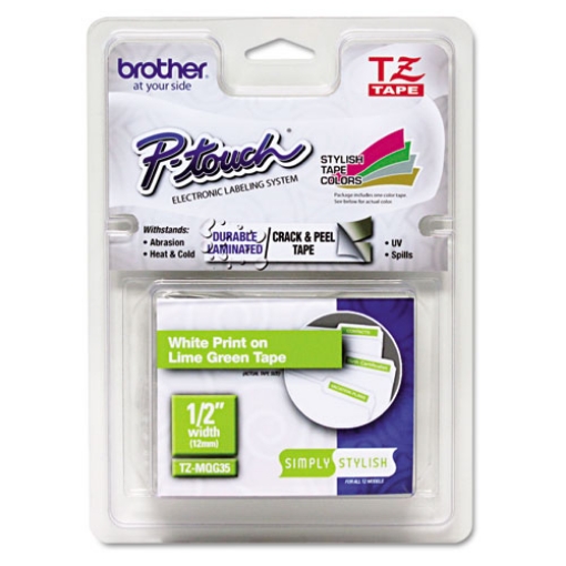 Picture of Tz Standard Adhesive Laminated Labeling Tape, 0.47" X 16.4 Ft, White/lime Green