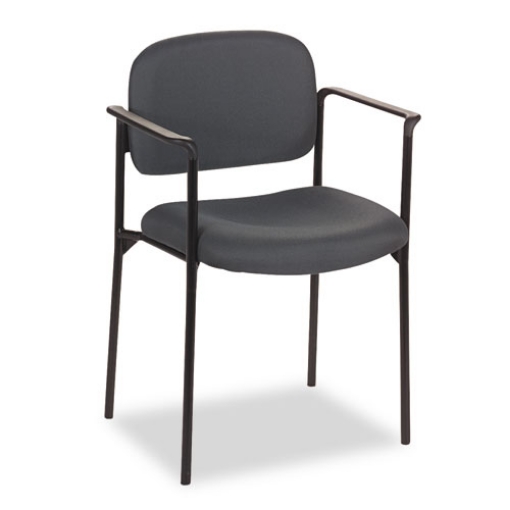 Picture of vl616 stacking guest chair with arms, fabric upholstery, 23.25" x 21" x 32.75", charcoal seat, charcoal back, black base