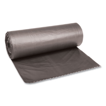 Picture of low-density waste can liners, 45 gal, 0.95 mil, 40" x 46", gray, 25 bags/roll, 4 rolls/carton