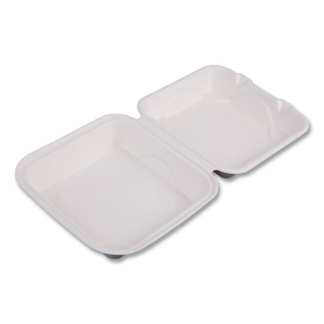 Picture of Renewable And Compostable Sugarcane Clamshells - 8" X 8" X 3", 50/packs, 4 Packs/carton