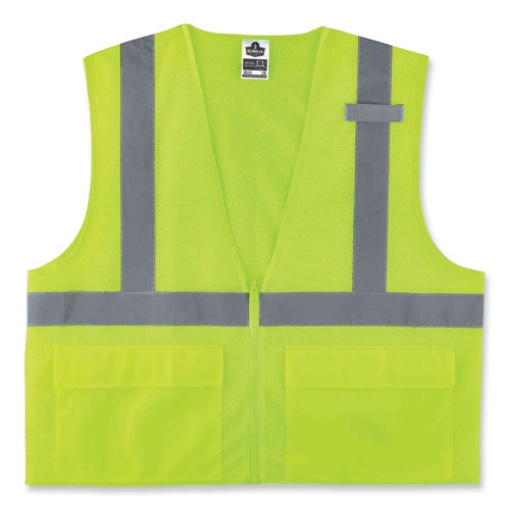 Picture of GloWear 8220Z Class 2 Standard Mesh Zipper Vest, Polyester, 2X-Large/3X-Large, Lime, Ships in 1-3 Business Days