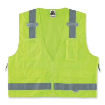 Picture of GloWear 8250Z Class 2 Surveyors Zipper Vest, Polyester, Large/X-Large, Lime, Ships in 1-3 Business Days