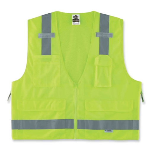 Picture of GloWear 8250Z Class 2 Surveyors Zipper Vest, Polyester, Large/X-Large, Lime, Ships in 1-3 Business Days