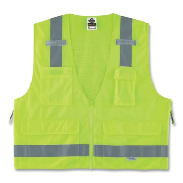 Picture of GloWear 8250Z Class 2 Surveyors Zipper Vest, Polyester, 2X-Large/3X-Large, Lime, Ships in 1-3 Business Days