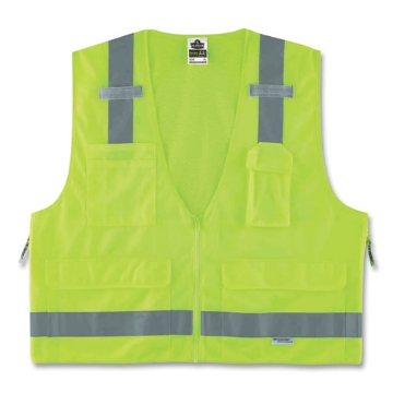 Picture of GloWear 8250Z Class 2 Surveyors Zipper Vest, Polyester, 4X-Large/5X-Large, Lime, Ships in 1-3 Business Days