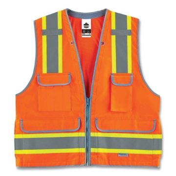 Picture of GloWear 8254HDZ Class 2 Heavy-Duty Surveyors Zipper Vest, Polyester, Large/X-Large, Orange, Ships in 1-3 Business Days