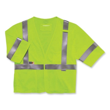 Picture of GloWear 8356FRHL Class 3 FR Hook and Loop Safety Vest with Sleeves, Modacrylic, Large/XL, Lime, Ships in 1-3 Business Days