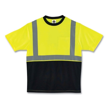 Picture of GloWear 8289BK Class 2 Hi-Vis T-Shirt with Black Bottom, 5X-Large, Lime, Ships in 1-3 Business Days