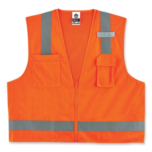 Picture of GloWear 8249Z Class 2 Economy Surveyors Zipper Vest, Polyester, Large/X-Large, Orange, Ships in 1-3 Business Days