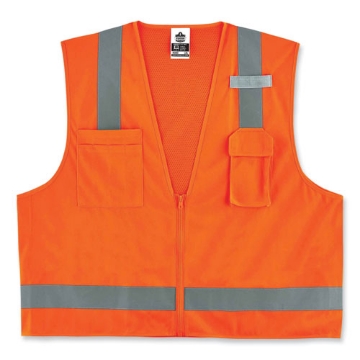 Picture of GloWear 8249Z Class 2 Economy Surveyors Zipper Vest, Polyester, 4X-Large/5X-Large, Orange, Ships in 1-3 Business Days