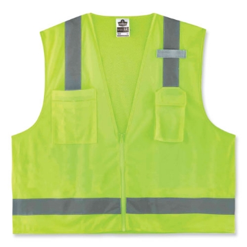 Picture of GloWear 8249Z Class 2 Economy Surveyors Zipper Vest, Polyester, Small/Medium, Lime, Ships in 1-3 Business Days
