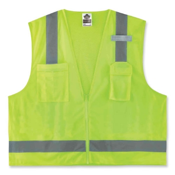 Picture of GloWear 8249Z Class 2 Economy Surveyors Zipper Vest, Polyester, Large/X-Large, Lime, Ships in 1-3 Business Days