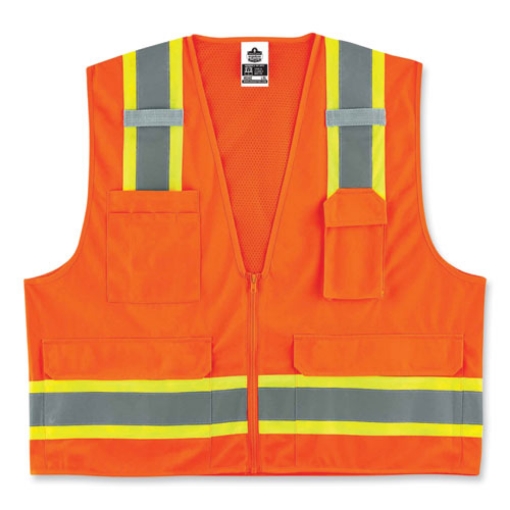 Picture of GloWear 8248Z Class 2 Two-Tone Surveyors Zipper Vest, Polyester, Small/Medium, Orange, Ships in 1-3 Business Days