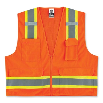 Picture of GloWear 8248Z Class 2 Two-Tone Surveyors Zipper Vest, Polyester, 2X-Large/3X-Large, Orange, Ships in 1-3 Business Days