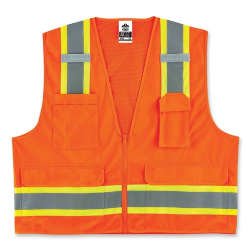 Picture of GloWear 8248Z Class 2 Two-Tone Surveyors Zipper Vest, Polyester, 2X-Large/3X-Large, Orange, Ships in 1-3 Business Days