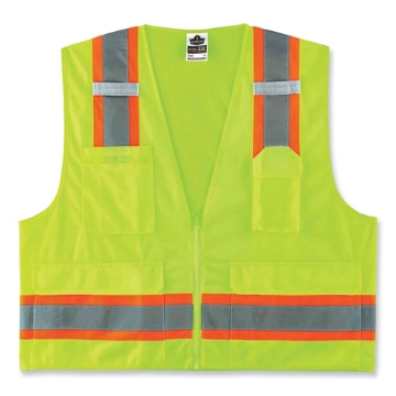 Picture of GloWear 8248Z Class 2 Two-Tone Surveyors Zipper Vest, Polyester, 4X-Large/5X-Large, Lime, Ships in 1-3 Business Days