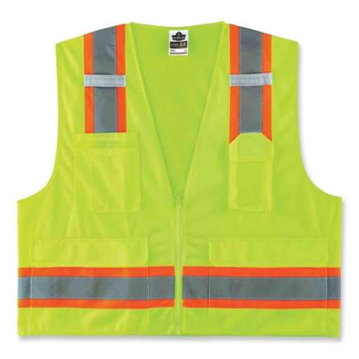 Picture of GloWear 8248Z Class 2 Two-Tone Surveyors Zipper Vest, Polyester, 4X-Large/5X-Large, Lime, Ships in 1-3 Business Days