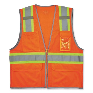 Picture of GloWear 8246Z Class 2 Two-Tone Mesh Reflective Binding Zipper Vest, Polyester, Small/Med, Orange, Ships in 1-3 Business Days