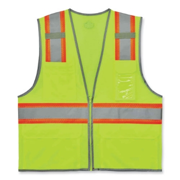 Picture of GloWear 8246Z Class 2 Two-Tone Mesh Reflective Binding Zipper Vest, Polyester, Small/Medium, Lime, Ships in 1-3 Business Days