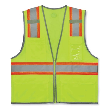 Picture of GloWear 8246Z Class 2 Two-Tone Mesh Reflective Binding Zipper Vest, Polyester, Large/XL, Lime, Ships in 1-3 Business Days