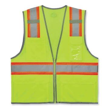 Picture of GloWear 8246Z Class 2 Two-Tone Mesh Reflective Binding Zipper Vest, Polyester, 4X-Large/5XL, Lime, Ships in 1-3 Business Days